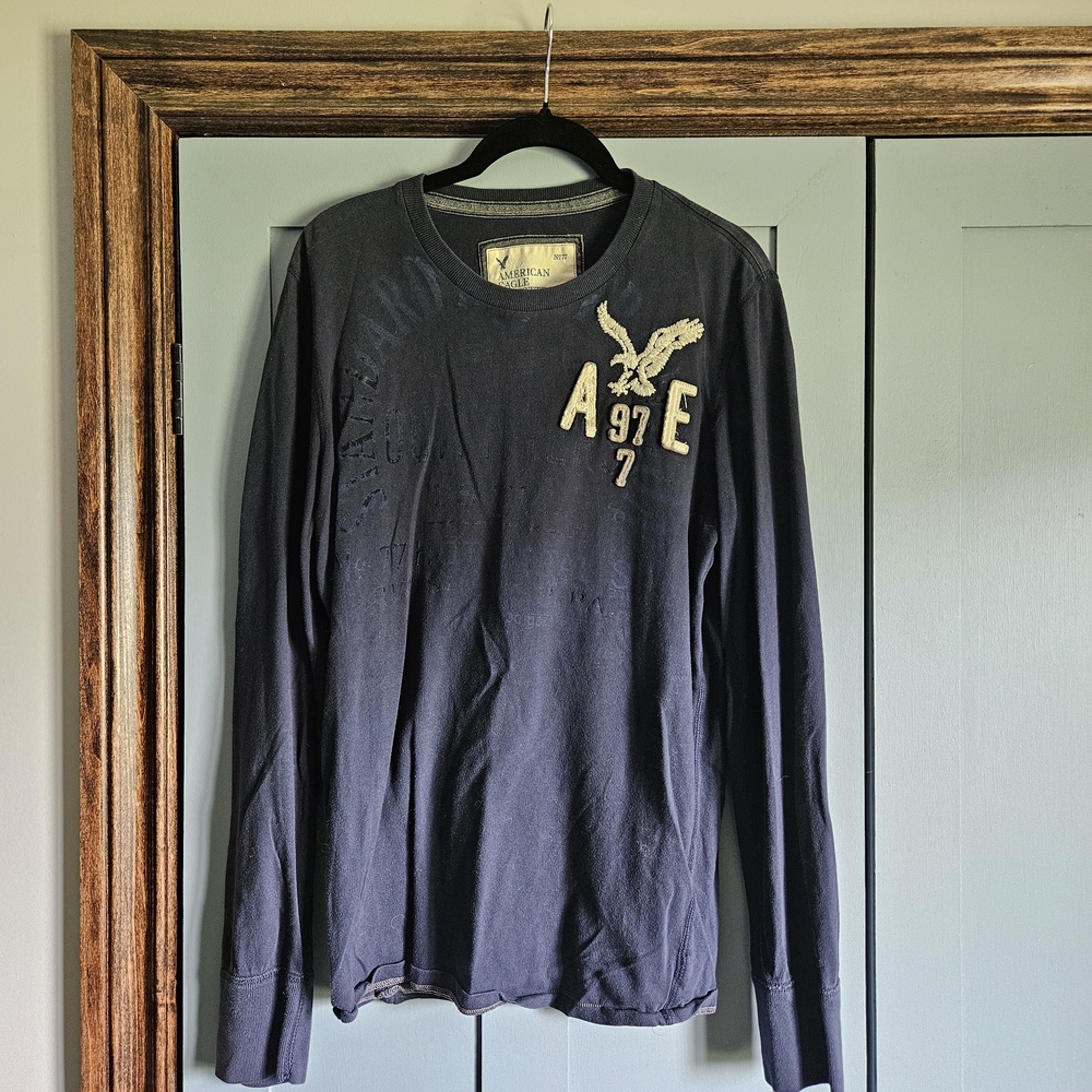 American Eagle Outfitters Dark Blue Embroidered Tee